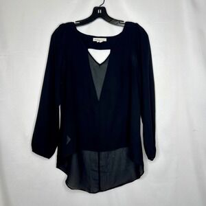 BCBVtg Generation Sheer Hi-Lo Blouse XS V-Neck Keyhole Back Y2K Goth Whimsigoth